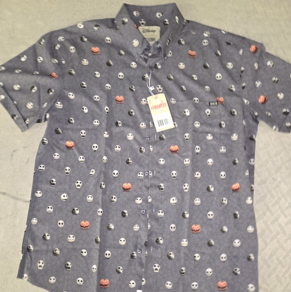 NWT Mens XL Disney RSVLTS Nightmare Before Christmas Jack Skellington Button Up